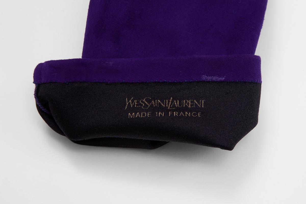 Purple Yves Saint Laurent Extra Long Suede Gloves