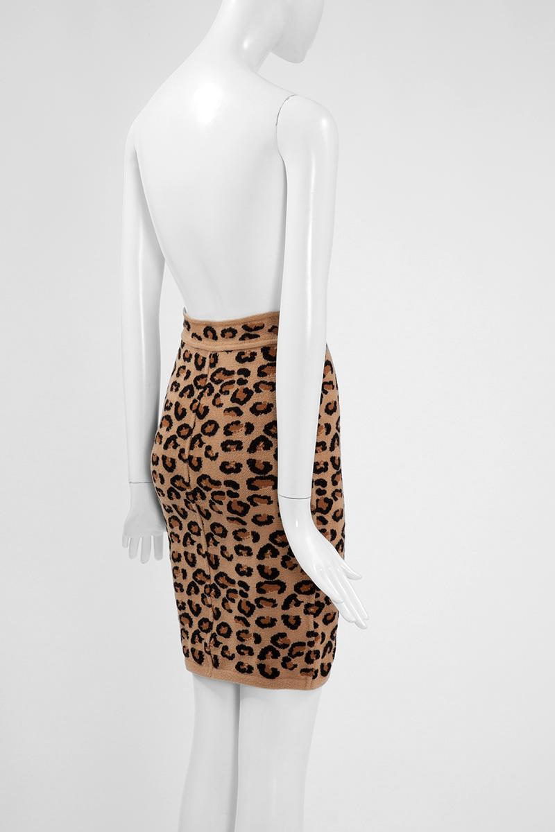 Brown Alaia Leopard Print Knit Pencil Skirt, Fall-Winter 1991-1992 For Sale