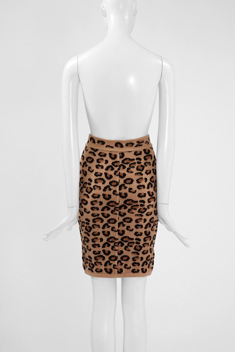 Alaia Leopard Print Knit Pencil Skirt, Fall-Winter 1991-1992 In Good Condition For Sale In Geneva, CH