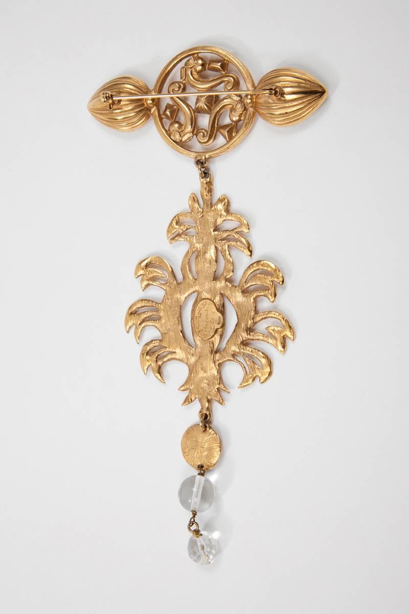 Contemporary Yves Saint Laurent Gilt Metal & Crystal Brooch