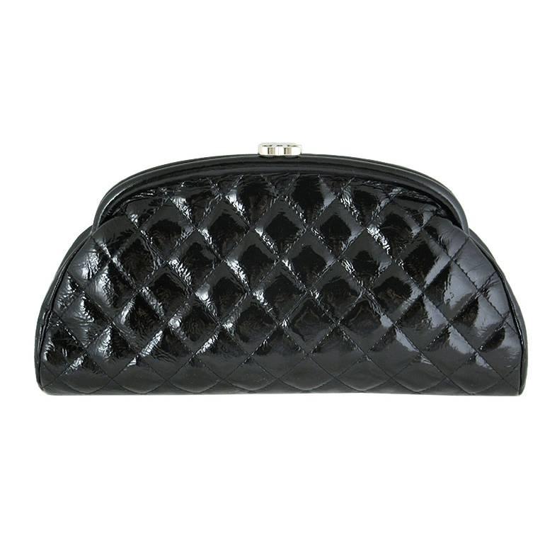 Chanel Black Distressed Patent Leather CC Timeless Clutch Bag For Sale