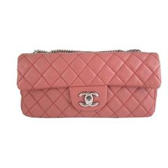 Chanel Pink Lambskin Bicolor East West E/W 10inch Medium 2.55 Bijoux Chain Flap