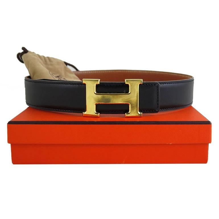 Hermes Reversible Constance Black Boxcalf Brown 65 H Belt For Sale