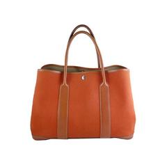 Hermes Orange Canvas Leather Medium MM Garden Party Shoulder Tote