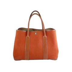 Hermes Orange Canvas Leather Medium MM Garden Party Shoulder Tote 10