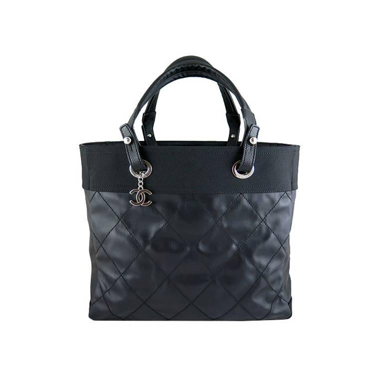 Chanel Biarritz Jumbo Large Black Nylon Shopping Tote Bag For Sale