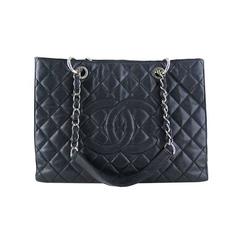 Chanel Gst Black Caviar Grand Shopping Tote Silver Hardware Bag