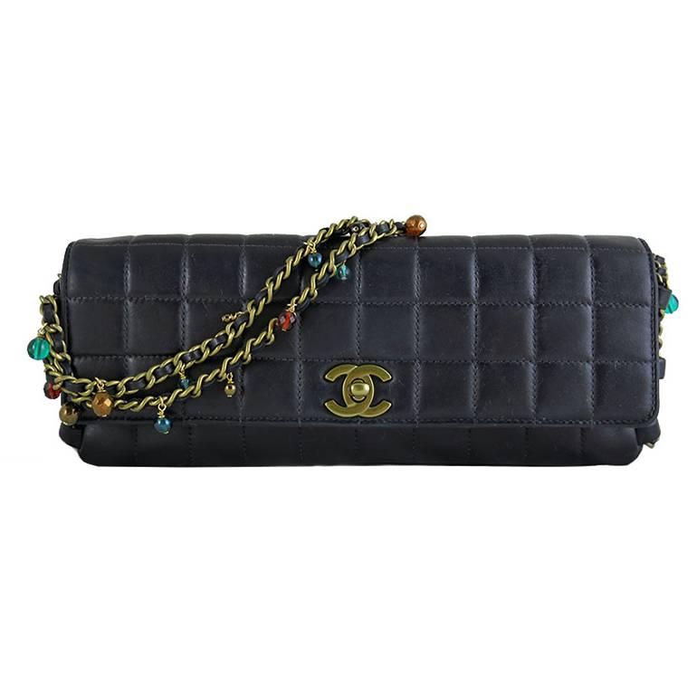 Chanel Gripoix Black Lambskin East West Evening Clutch Bag - Rare