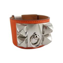 Hermes Cdc Collier De Chien Orange Swift Palladium Bracelet 