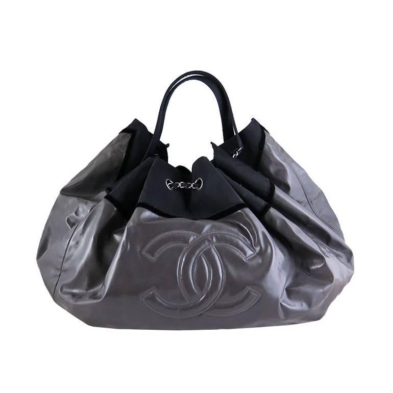 Chanel Black Vinyl Coco Spirit Cabas Maxi XL Tote Bag For Sale