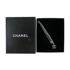 Chanel Silver CC Black Crystal Chain Necklace