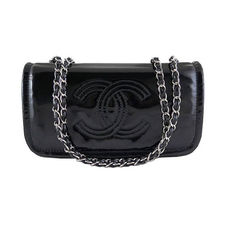 Chanel Black Patent Cc Medium Flap Shoulder Bag For Sale