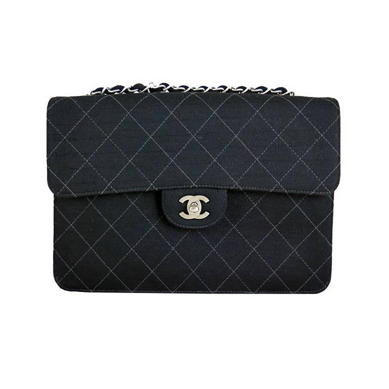 Chanel Black Large Canvas Fabric Classic 2.55 Flap Bag For Sale