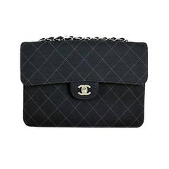 Chanel Black Large Canvas Fabric Classic 2.55 Flap Bag