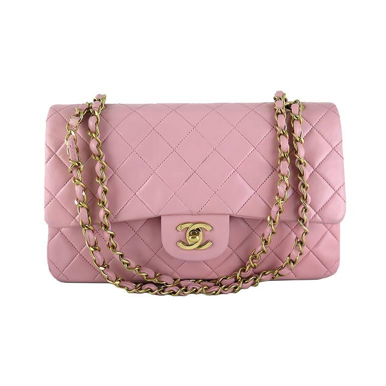 Chanel Pink Lambskin 2.55 Classic Medium Double Flap Evening Bag