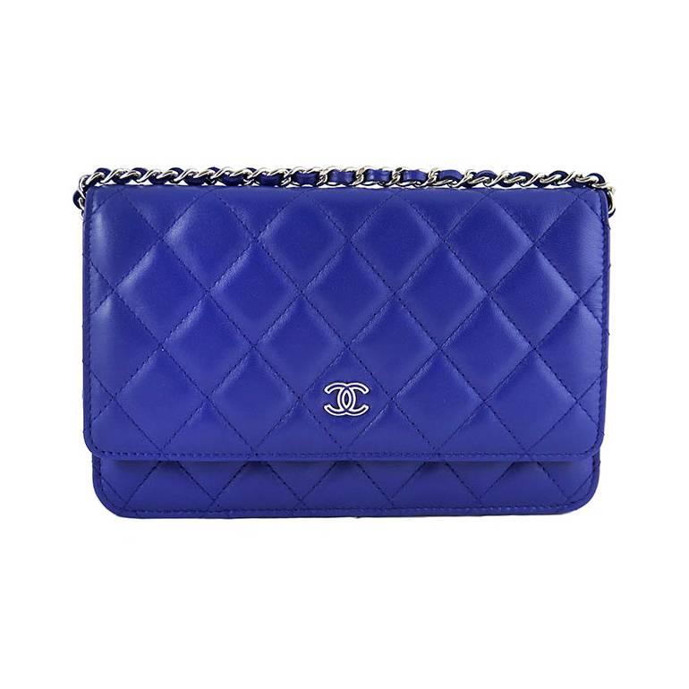 Chanel Purple Blue Lambskin Classic CC Three Way Wallet on Chain