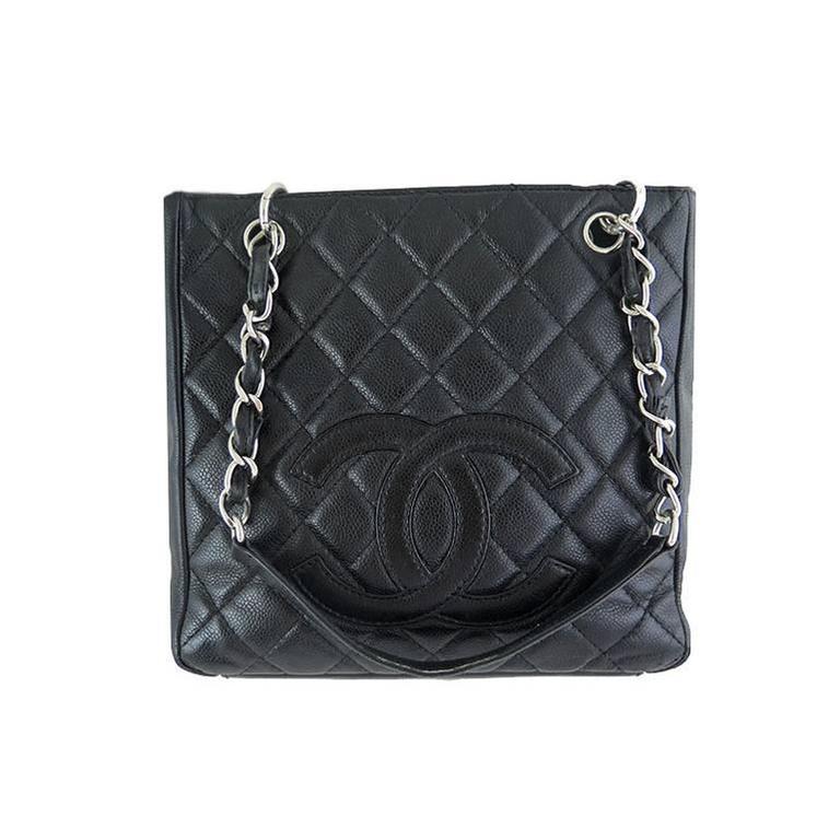 Chanel PST Black Caviar Leather Petite Shopping Tote Silver Hardware For  Sale at 1stDibs