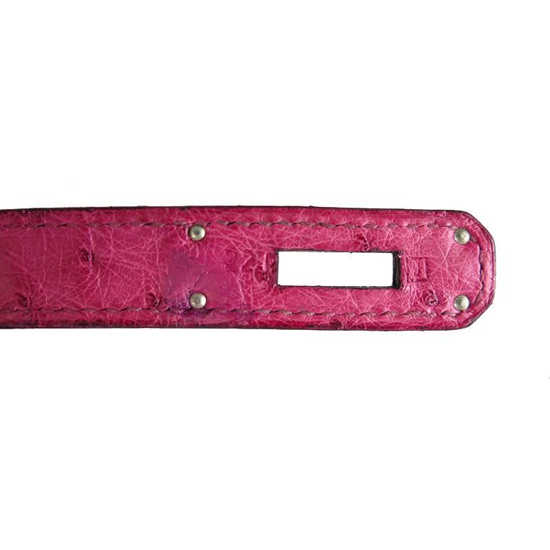 Hermes Pink Fuchsia Kelly Ostrich 35cm Palladium Hardware Shoulder Bag For Sale 4