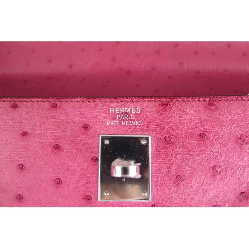 Women's Hermes Pink Fuchsia Kelly Ostrich 35cm Palladium Hardware Shoulder Bag For Sale