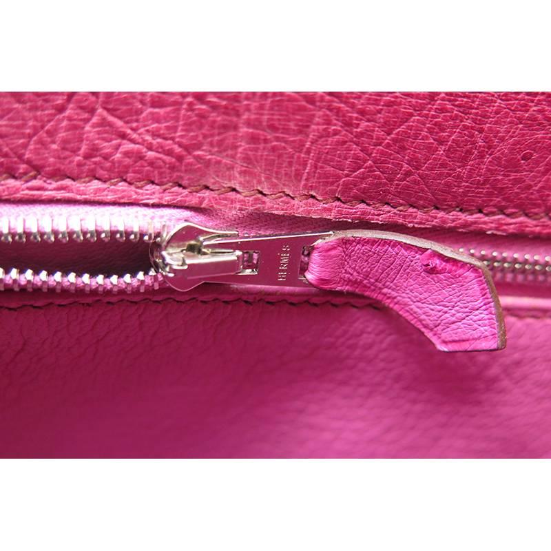Hermes Pink Fuchsia Kelly Ostrich 35cm Palladium Hardware Shoulder Bag For Sale 3