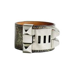 Hermes Cdc Ombre Lizard Collier De Chien Medor Silver Bracelet