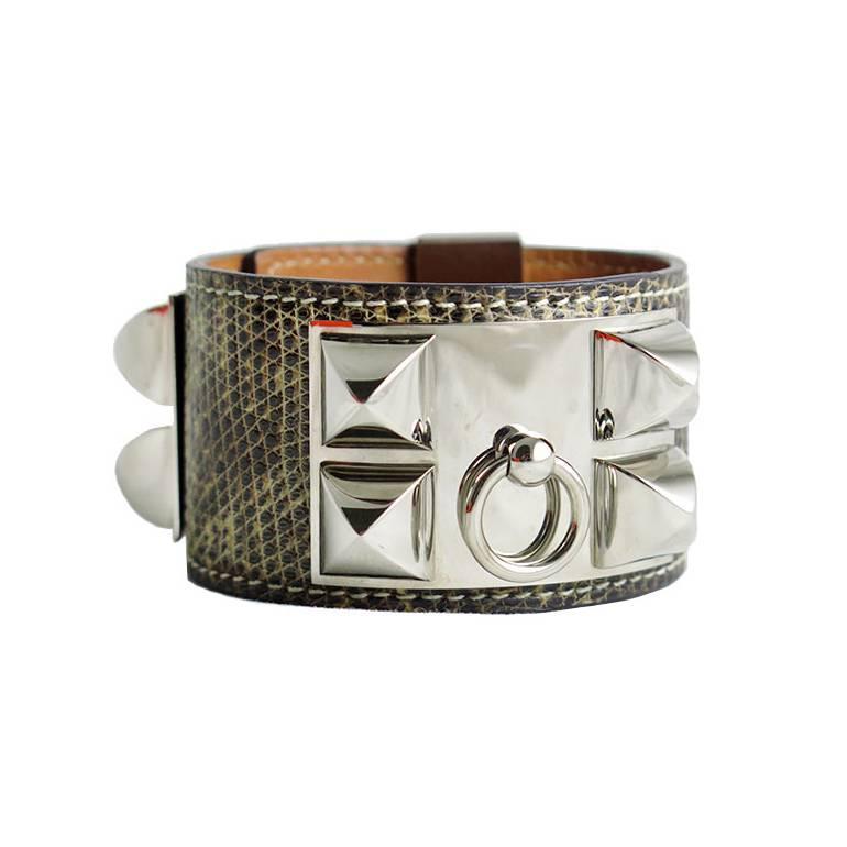 Hermes Cdc Ombre Lizard Collier De Chien Medor Silver Bracelet  For Sale