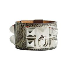 Hermes Cdc Ombre Lizard Collier De Chien Medor Silver Bracelet