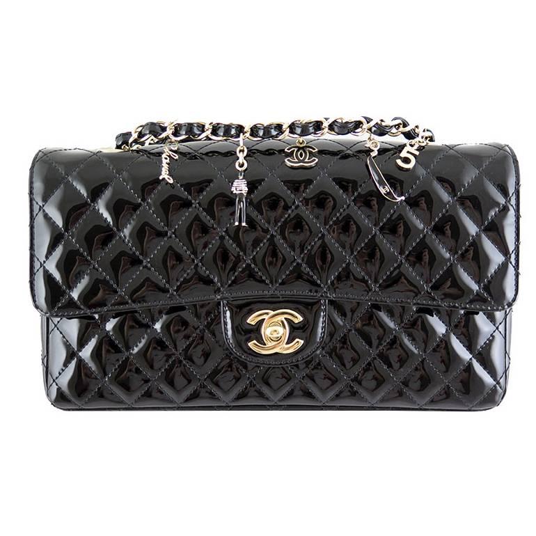 Chanel Ginza 5th Anniversary Black Patent Medium 2.55 Flap For Sale