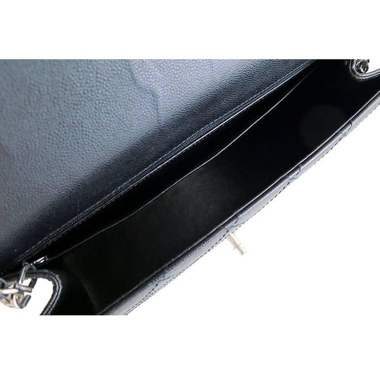 Chanel Caviar Jumbo Black 2.55 Classic Silver Hardware Flap Bag For ...