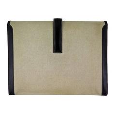 Hermes Unisex Brown Leather Toile Jige Jumbo GM Vintage Portfolio Clutch Bag