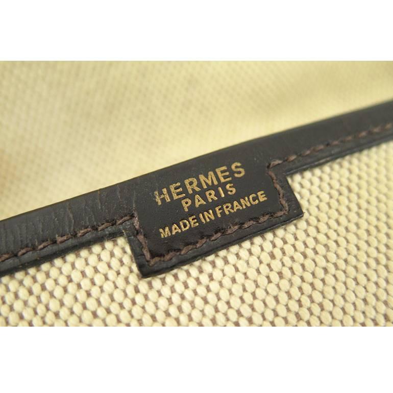 Beige Hermes Unisex Brown Leather Toile Jige Jumbo GM Vintage Portfolio Clutch Bag For Sale