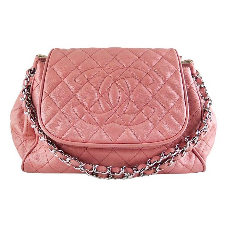 Chanel Caviar Salmon Pink Accordion Tote Shoulder Bag For Sale