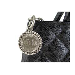 Chanel Caviar Black Medallion Silver Hardware Shoulder Tote Bag