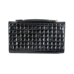Chanel CC Mirror Black Patent Medium Evening Clutch Bag