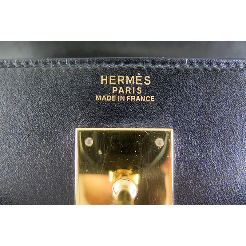 Hermes Kelly 32 Black Boxcalf Leather Gold Hardware Vintage Purse For Sale 1