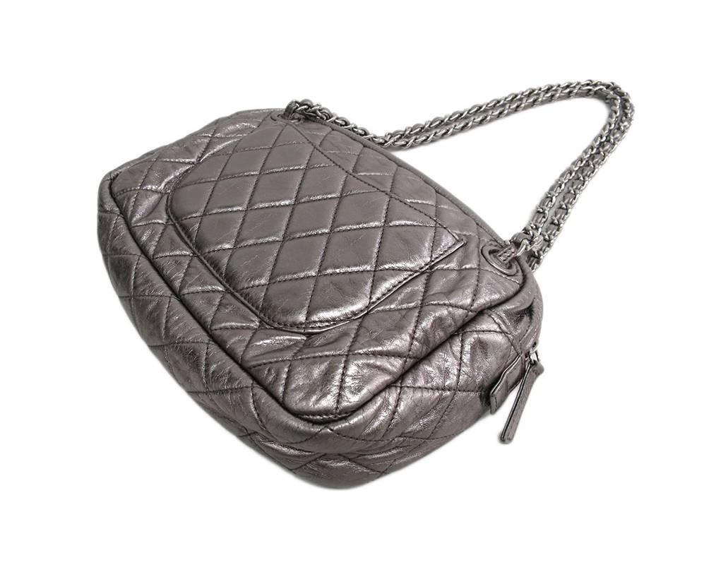 Chanel Metallic Silver Lambskin Camera CC Evening Shoulder Bag In Good Condition For Sale In Singapore, SG