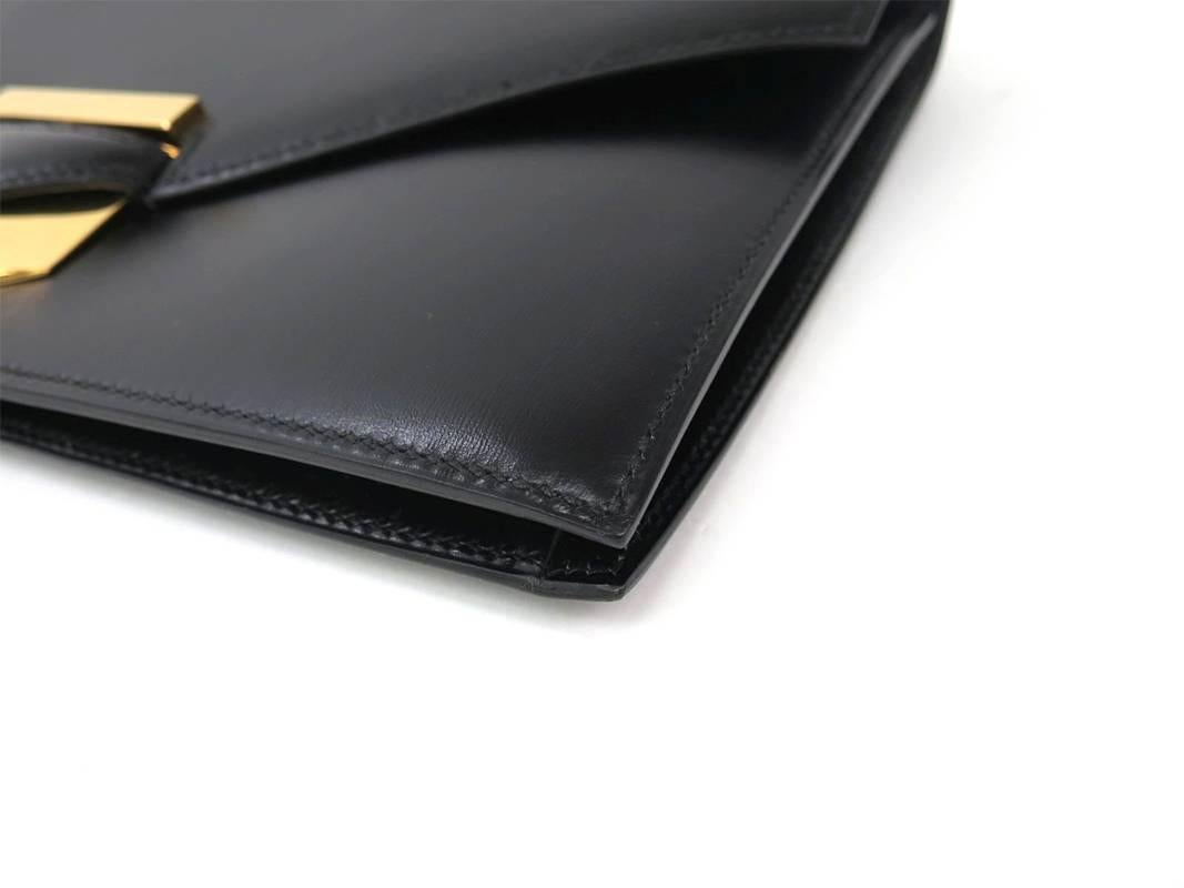 Hermes Black Boxcalf Leather Faco Evening Clutch Purse 4
