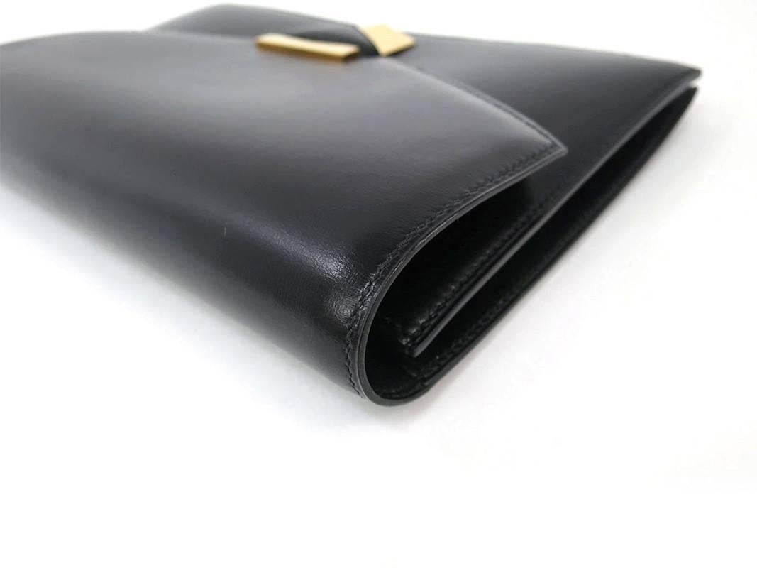 Hermes Black Boxcalf Leather Faco Evening Clutch Purse 1
