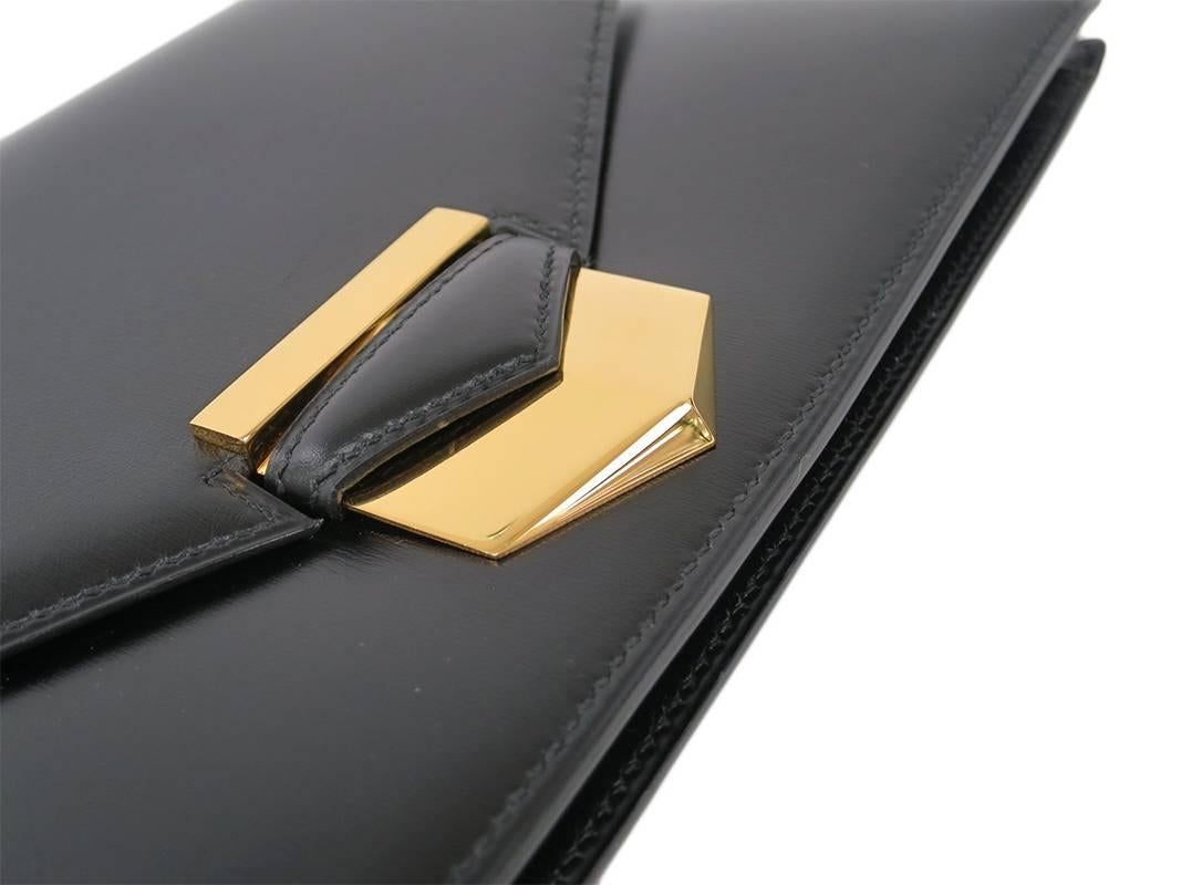 Women's or Men's Hermes Black Boxcalf Leather Faco Evening Clutch Purse