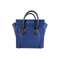 Celine Nano Bicolor Ocean Blue Black Handles Leather Luggage