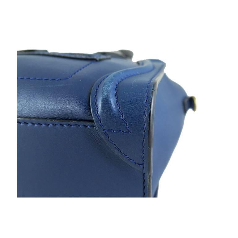 Celine Nano Bicolor Ocean Blue Black Handles Leather Luggage For Sale 5