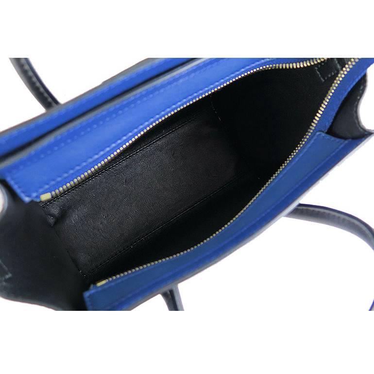 Celine Nano Bicolor Ocean Blue Black Handles Leather Luggage For Sale 2