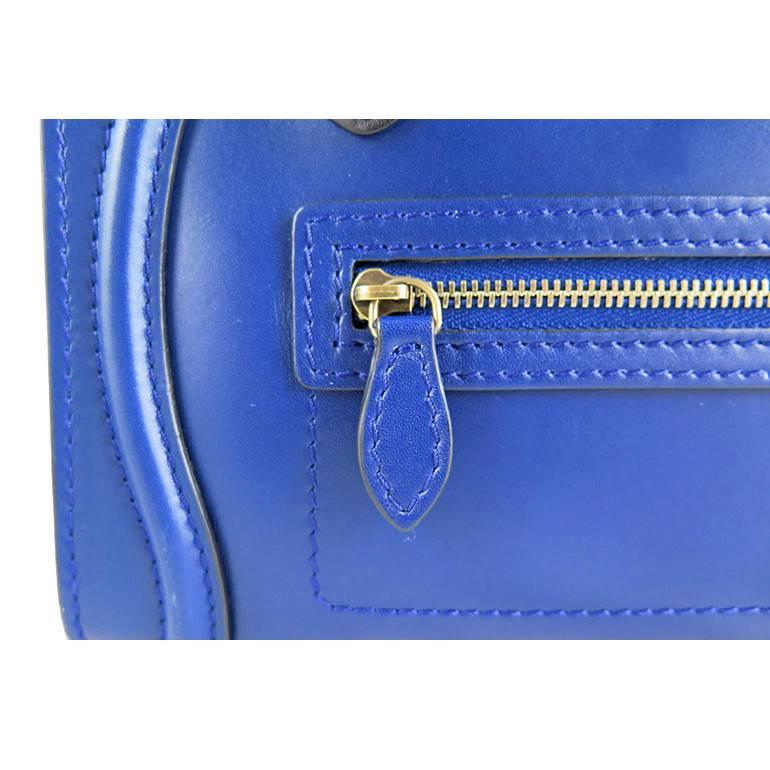 Women's Celine Nano Bicolor Ocean Blue Black Handles Leather Luggage For Sale