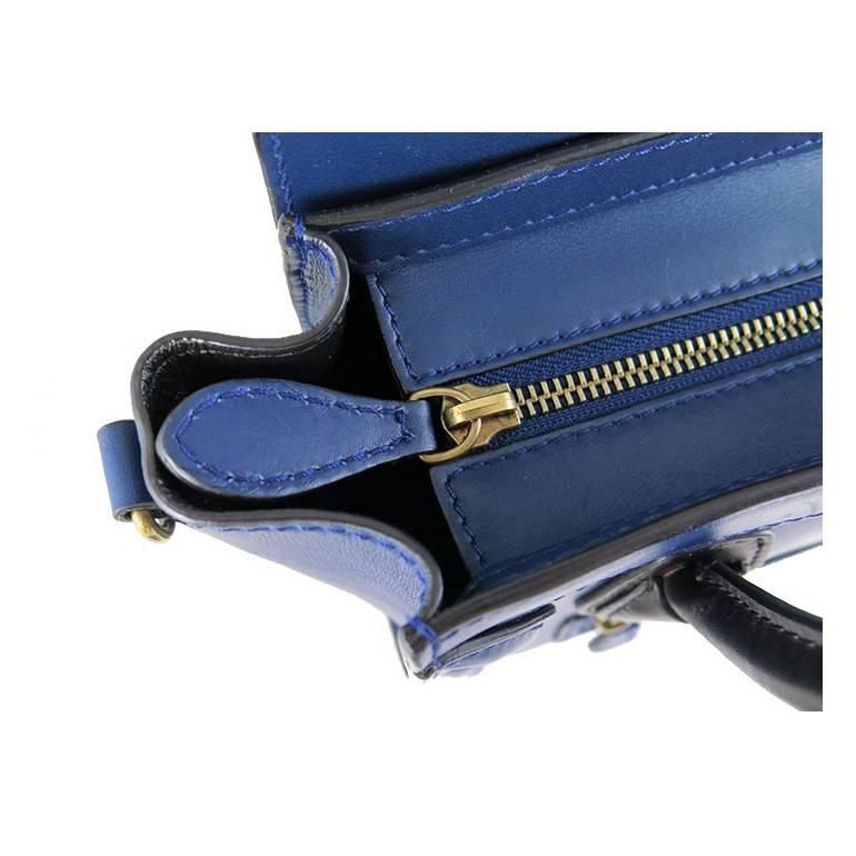 Celine Nano Bicolor Ocean Blue Black Handles Leather Luggage For Sale 1
