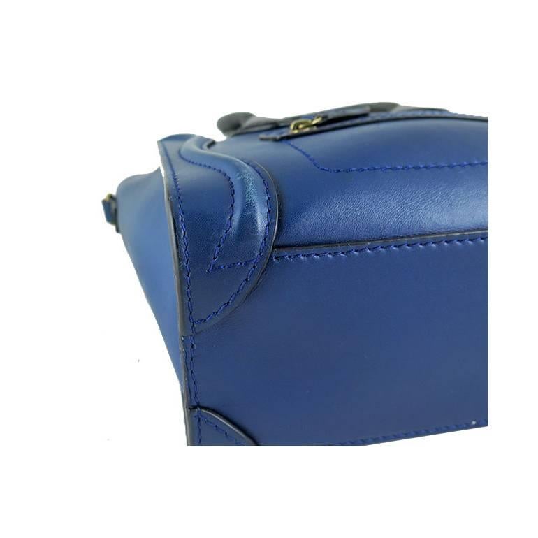 Celine Nano Bicolor Ocean Blue Black Handles Leather Luggage For Sale 4
