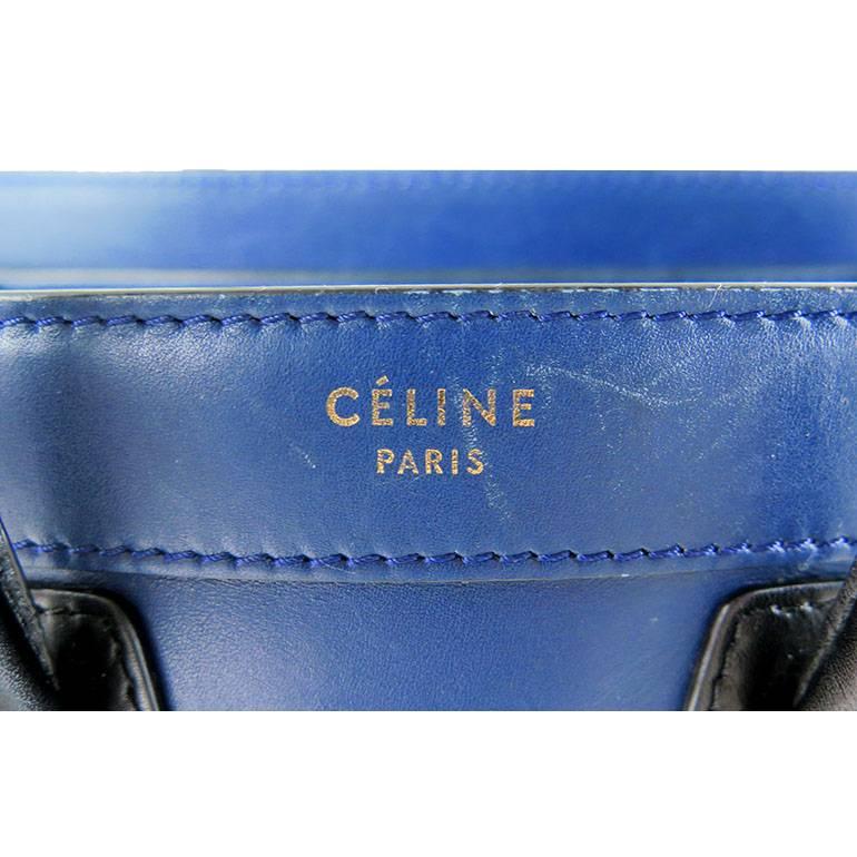 Celine Nano Bicolor Ocean Blue Black Handles Leather Luggage In Excellent Condition For Sale In Singapore, SG