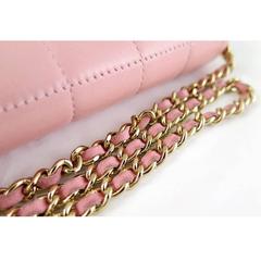 Chanel Pink Lambskin E/w East West Baguette Flap Clutch Bag