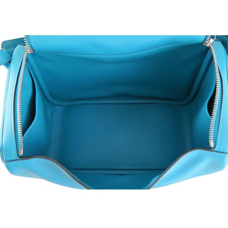 Hermes Lindy 30 Turquoise Swift Leather Blue Shoulder Bag For Sale 1