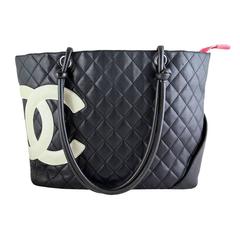 Black Quilted Calfskin Cambon Tote Large