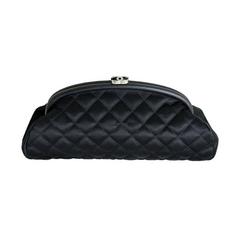 Chanel Black Timeless Classic Silver CC Satin Clutch Bag